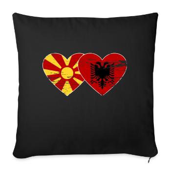 Macedonia Albania flag heart used - Sofa pillowcase 17,3'' x 17,3'' (45 x 45 cm) - black - Front