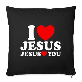 J’aime Jésus Jésus t’aime Foi chrétienne - Housse de coussin décorative 45 x 45 cm - noir - Devant
