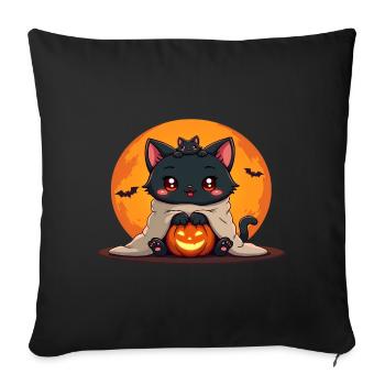 Halloween Katze mit Halloween Kürbis - Sofakissenbezug 45 x 45 cm - Schwarz - Vorne