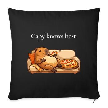 Capybara with pizza on sofa - Sofa pillowcase 17,3'' x 17,3'' (45 x 45 cm) - black - Front