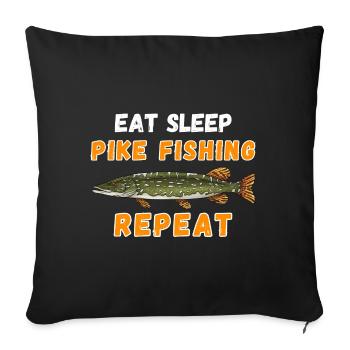 Don répété de pêche au brochet, Eat Sleep - Housse de coussin décorative 45 x 45 cm - noir - Devant