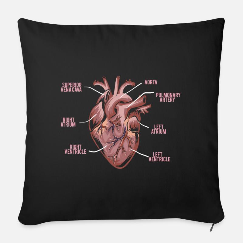 Herz Anatomie - Anatomie eines Herzens - Sofakissenbezug 45 x 45 cm - Schwarz