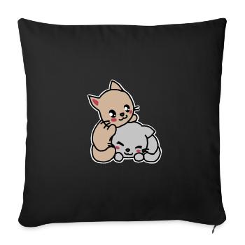 Two cute cats, kawaii, cartoon - Sofa pillowcase 17,3'' x 17,3'' (45 x 45 cm) - black - Front