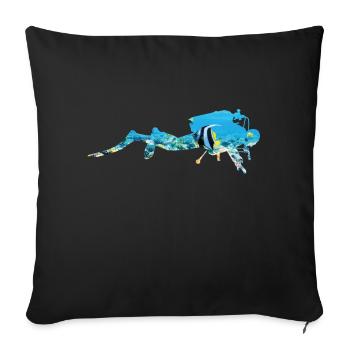 Scuba divers underwater coral reef - Sofa pillowcase 17,3'' x 17,3'' (45 x 45 cm) - black - Front