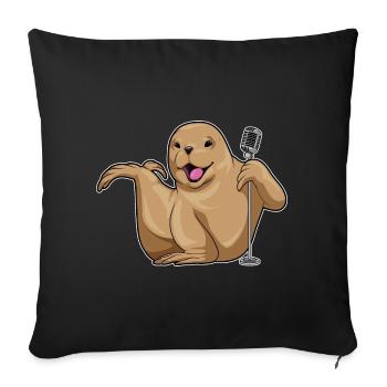 Seehund Sänger Mikrofon Singen - Sofakissenbezug 45 x 45 cm - Schwarz - Vorne