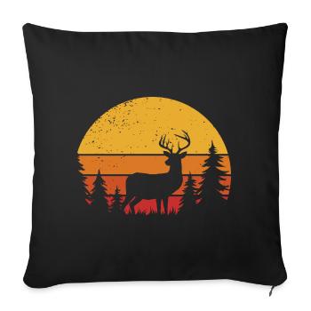 Hirsch Jagd Rotwild Jäger Wald Natur - Sofakissenbezug 45 x 45 cm - Schwarz - Vorne