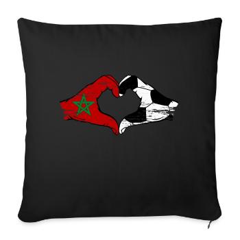 Drapeau de football du Maroc mains forme de coeur utilisé - Housse de coussin décorative 45 x 45 cm - noir - Devant