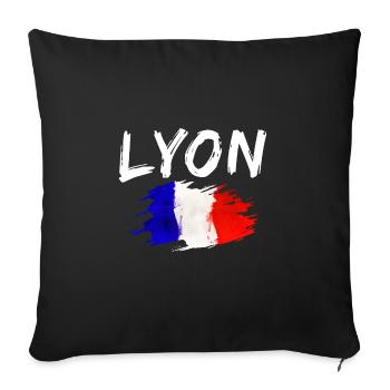 Lyon France Ville Drapeau Lyon - Housse de coussin décorative 45 x 45 cm - noir - Devant