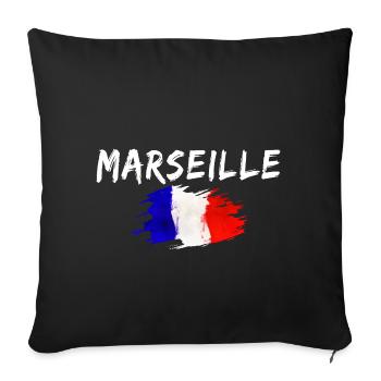 Marseille France Ville Drapeau de Marseille - Housse de coussin décorative 45 x 45 cm - noir - Devant