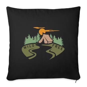 Tente dans un paysage forestier - Nature et camp extérieur - Housse de coussin décorative 45 x 45 cm - noir - Devant