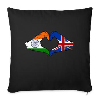 India Great Britain Flag Hands Heart Shape Used - Sofa pillowcase 17,3'' x 17,3'' (45 x 45 cm) - black - Front