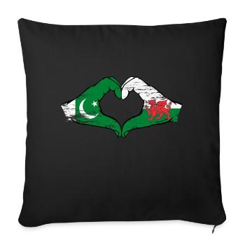 Drapeau du Pakistan Pays de Galles mains en forme de coeur utilisé - Housse de coussin décorative 45 x 45 cm - noir - Devant