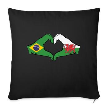 Brazil Wales Flag Hands Heart Shape - Sofa pillowcase 17,3'' x 17,3'' (45 x 45 cm) - black - Front