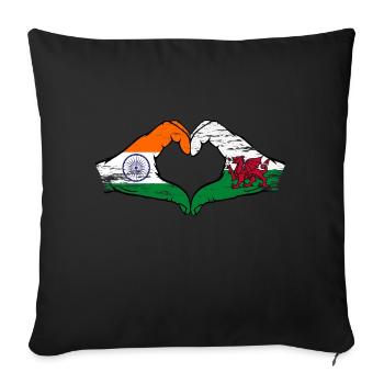 Drapeau de l’Inde Pays de Galles mains forme de coeur utilisé - Housse de coussin décorative 45 x 45 cm - noir - Devant