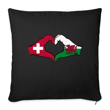 Suisse Pays de Galles Drapeau Mains Coeur Forme - Housse de coussin décorative 45 x 45 cm - noir - Devant