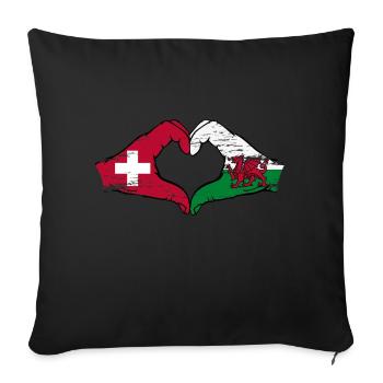 Suisse Pays de Galles Drapeau Mains Coeur Forme Utilisé - Housse de coussin décorative 45 x 45 cm - noir - Devant