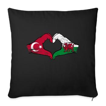 Turquie Pays de Galles drapeau mains forme coeur utilisé - Housse de coussin décorative 45 x 45 cm - noir - Devant