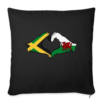 Jamaïque Pays de Galles Drapeau Mains Coeur Forme - Housse de coussin décorative 45 x 45 cm - noir - Devant