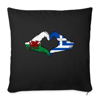 Wales Greece flag hands heart shape used - Sofa pillowcase 17,3'' x 17,3'' (45 x 45 cm) - black - Front
