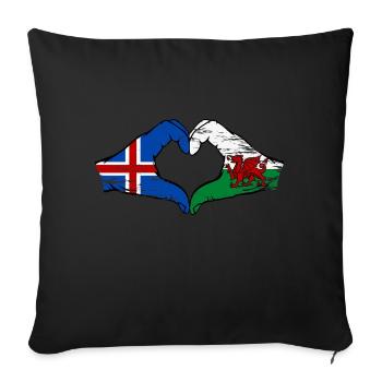 Islande Pays de Galles drapeau mains forme de coeur utilisé - Housse de coussin décorative 45 x 45 cm - noir - Devant