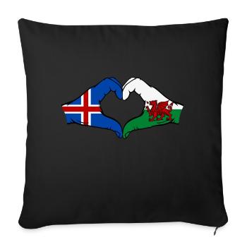 Islande Pays de Galles Drapeau Mains Coeur Forme - Housse de coussin décorative 45 x 45 cm - noir - Devant