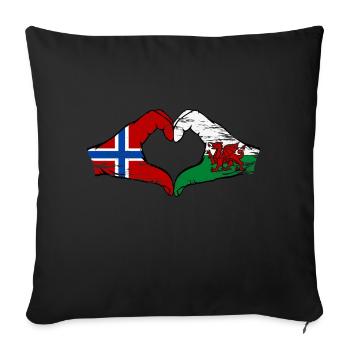 Norvège Pays de Galles drapeau mains forme de coeur utilisé - Housse de coussin décorative 45 x 45 cm - noir - Devant