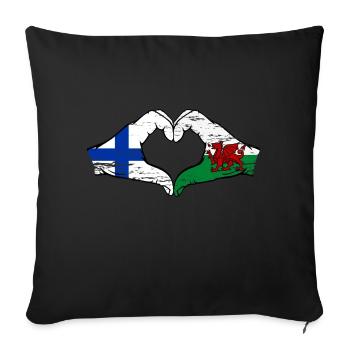 Finlande Pays de Galles drapeau mains forme de coeur utilisé - Housse de coussin décorative 45 x 45 cm - noir - Devant