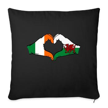 Irlande Pays de Galles Drapeau Mains Coeur Forme - Housse de coussin décorative 45 x 45 cm - noir - Devant