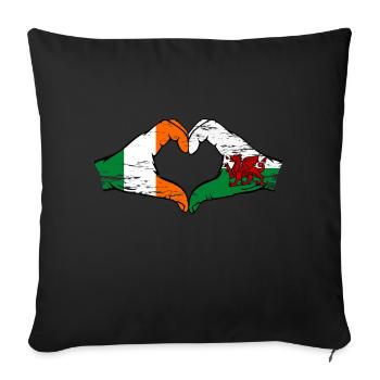 Irlande Pays de Galles Drapeau Mains Coeur Forme Utilisé - Housse de coussin décorative 45 x 45 cm - noir - Devant