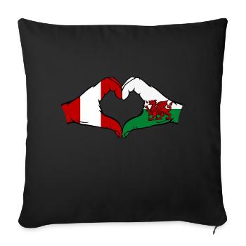 Pérou Pays de Galles Drapeau Mains Coeur Forme - Housse de coussin décorative 45 x 45 cm - noir - Devant