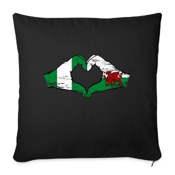 Nigeria Pays de Galles Drapeau Mains Coeur Forme Utilisé - Housse de coussin décorative 45 x 45 cm - noir - Devant