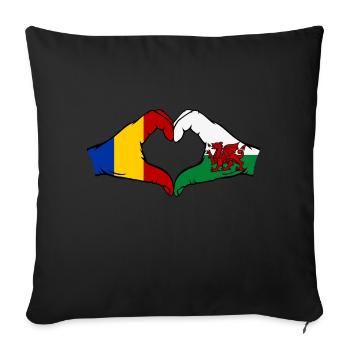 Roumanie Pays de Galles Drapeau Mains Coeur Forme - Housse de coussin décorative 45 x 45 cm - noir - Devant