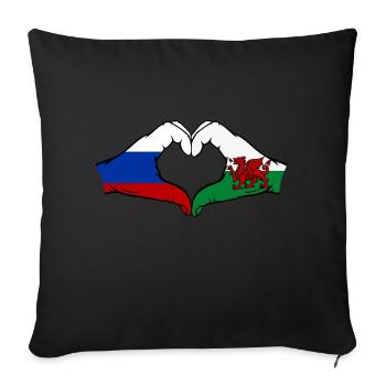 Russie Pays de Galles Drapeau Mains Coeur Forme - Housse de coussin décorative 45 x 45 cm - noir - Devant