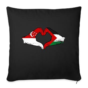 Singapour Palestine Drapeau Mains Coeur Forme Utilisé - Housse de coussin décorative 45 x 45 cm - noir - Devant