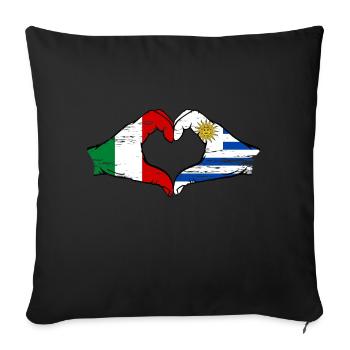 Italie Uruguay drapeau mains forme coeur utilisé - Housse de coussin décorative 45 x 45 cm - noir - Devant