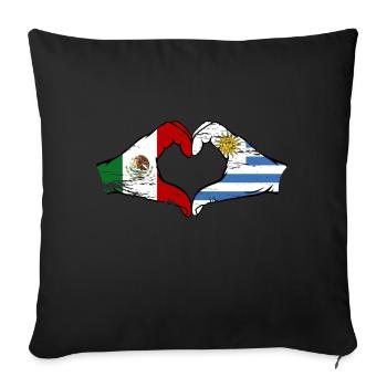 Mexique Uruguay drapeau mains forme de coeur utilisé - Housse de coussin décorative 45 x 45 cm - noir - Devant