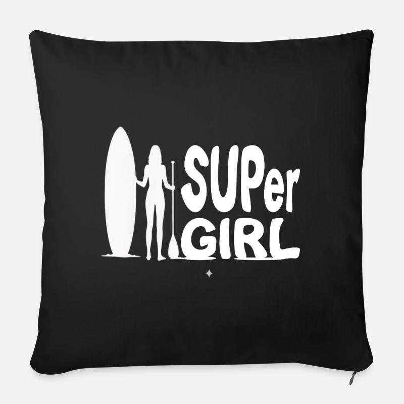 SUPer Fille avec Stand Up Paddle SUP Design - Housse de coussin décorative 45 x 45 cm - noir
