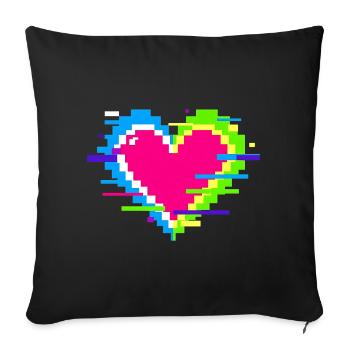 Pixel Heart Neon Glitch Rainbow - Sofa pillowcase 17,3'' x 17,3'' (45 x 45 cm) - black - Front