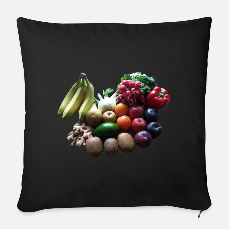 Obst und Gemüse und Früchte Veganer Vegetarier - Sofakissenbezug 45 x 45 cm - Schwarz