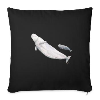 Béluga blanc et son veau - Béluga et veau - Housse de coussin décorative 45 x 45 cm - noir - Devant