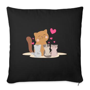 Chat de mère avec ses chatons avec tant d’amour ! - Housse de coussin décorative 45 x 45 cm - noir - Devant