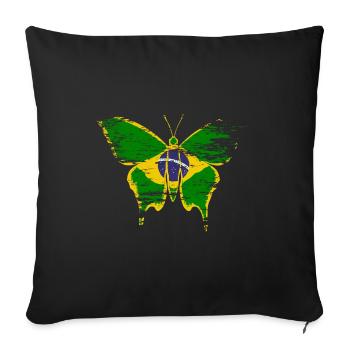 Drapeau du Brésil papillon utilisé - Housse de coussin décorative 45 x 45 cm - noir - Devant