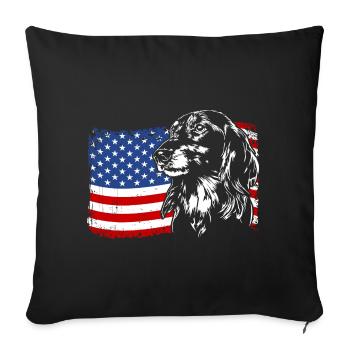 Longhair Dachshund America Flag Dogs Wilsigns - Sofa pillowcase 17,3'' x 17,3'' (45 x 45 cm) - black - Front