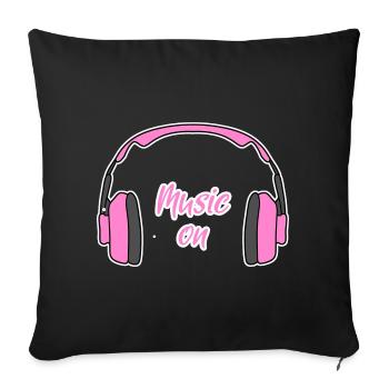 Casque DJ Music on Femme rose - Housse de coussin décorative 45 x 45 cm - noir - Devant