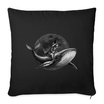 True Moon Love - Un raton laveur vole sur une baleine - Housse de coussin décorative 45 x 45 cm - noir - Devant