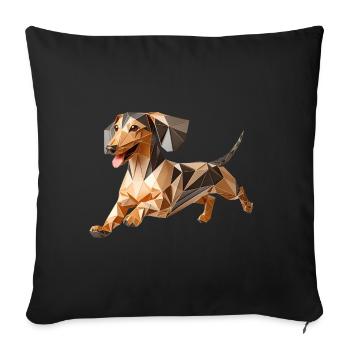 chien teckel qui court origami géométrique 3d - Housse de coussin décorative 45 x 45 cm - noir - Devant