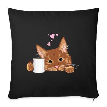 Peeking cute ginger cat with coffee mug - Sofa pillowcase 17,3'' x 17,3'' (45 x 45 cm) - black - Front