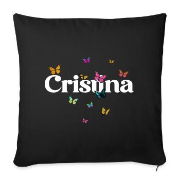 Beautiful girl's name with butterflies CRISTINA - Sofa pillowcase 17,3'' x 17,3'' (45 x 45 cm) - black - Front