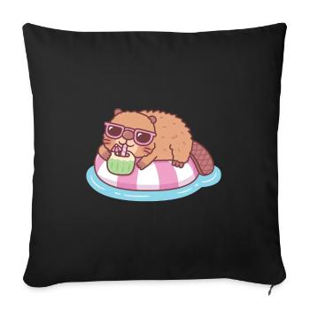 Cute Beaver Chilling On Pool Float With Coconut - Housse de coussin décorative 45 x 45 cm - noir - Devant