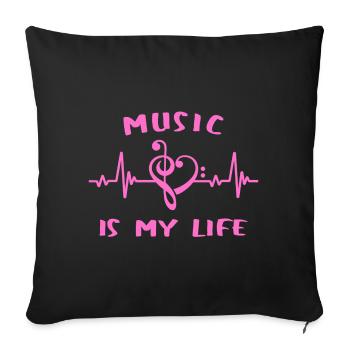 La musique, c’est ma vie - clef heart beats - Housse de coussin décorative 45 x 45 cm - noir - Devant